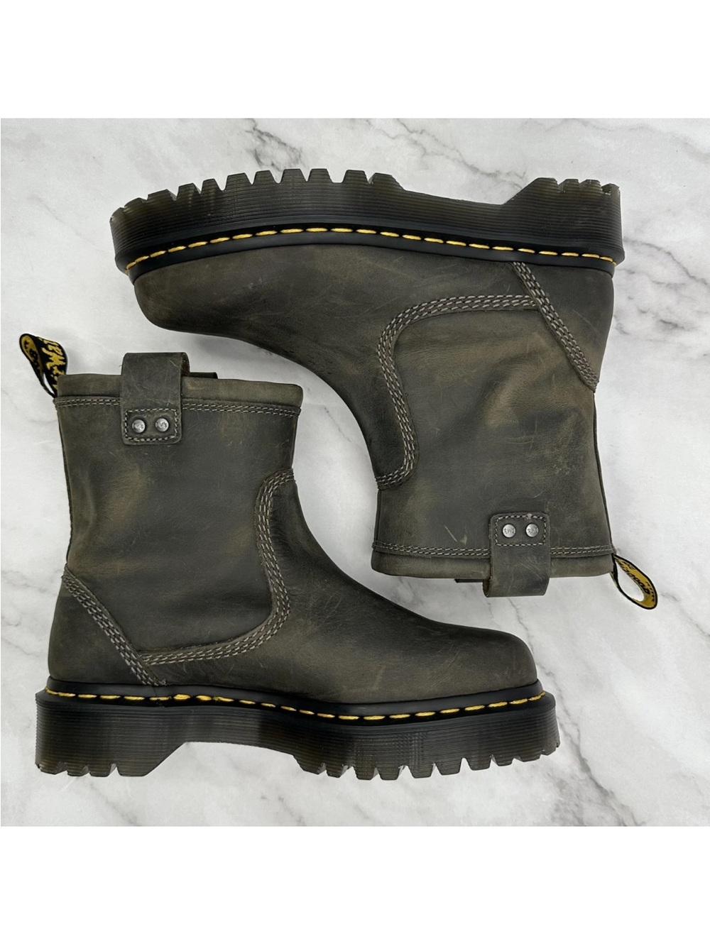 Dr. Martens Distressed Anistone Lo Biker Boots Brown Leather Platform Lug Sole - Picture 7 of 13